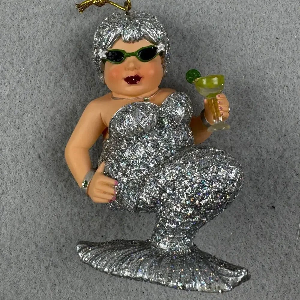 December Diamonds 2008 Retired Margarita Silver Mermaid Ornament Silver Glitter